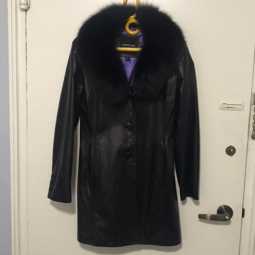 Andrew Marc Black Knee Length Jacket Size M